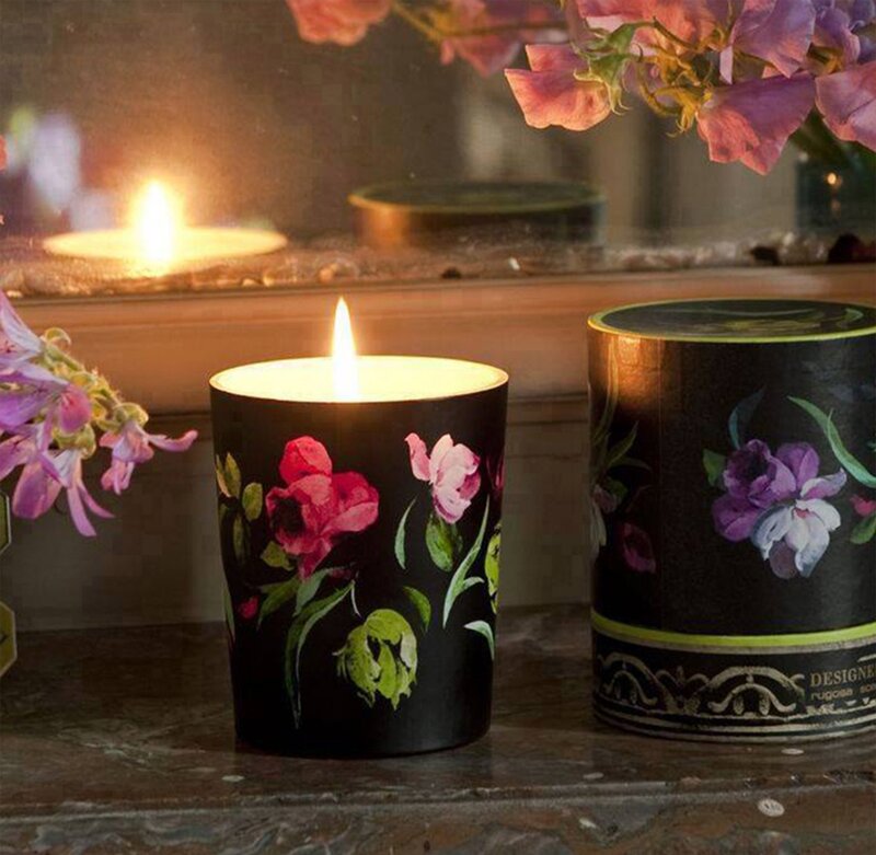 Lit Candle with Flowers — Black