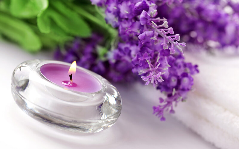 Lit Candle with Lavender