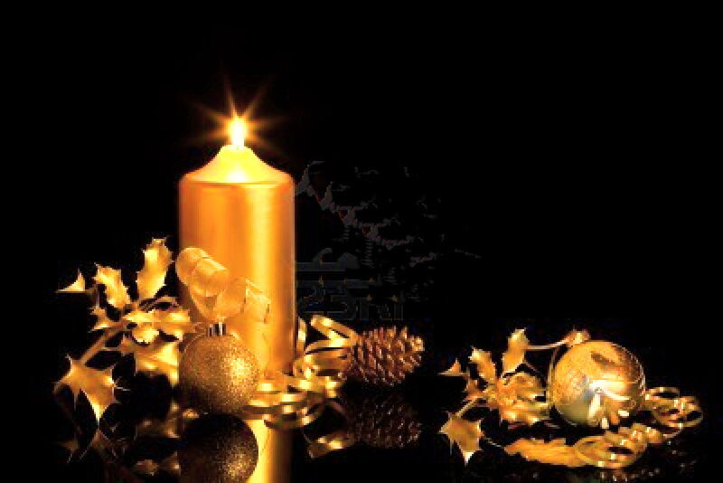 Lit Candle with Ornaments — Gold