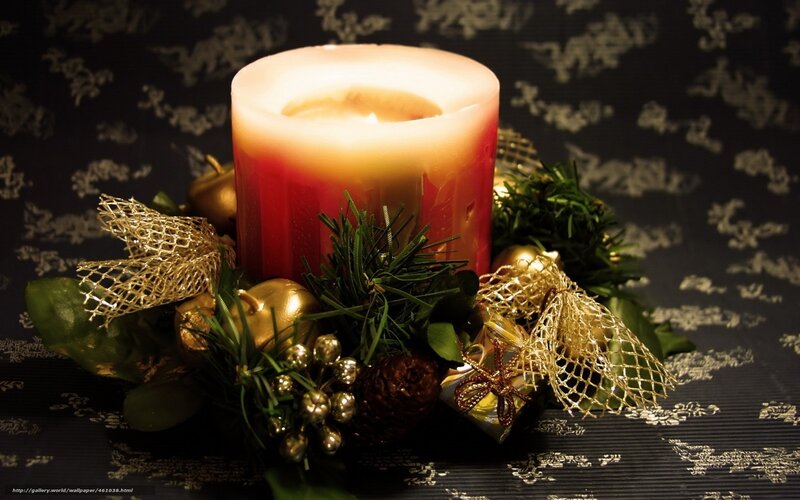 Lit Candle with Ornaments — Red, Festive, Night, Photograph
