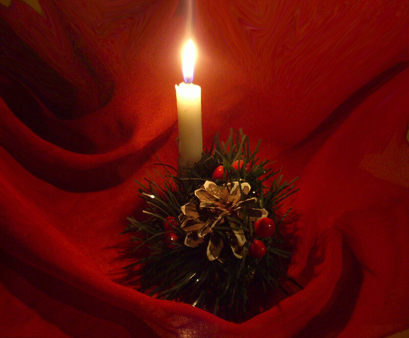 Lit Candle with Pine Wreath
