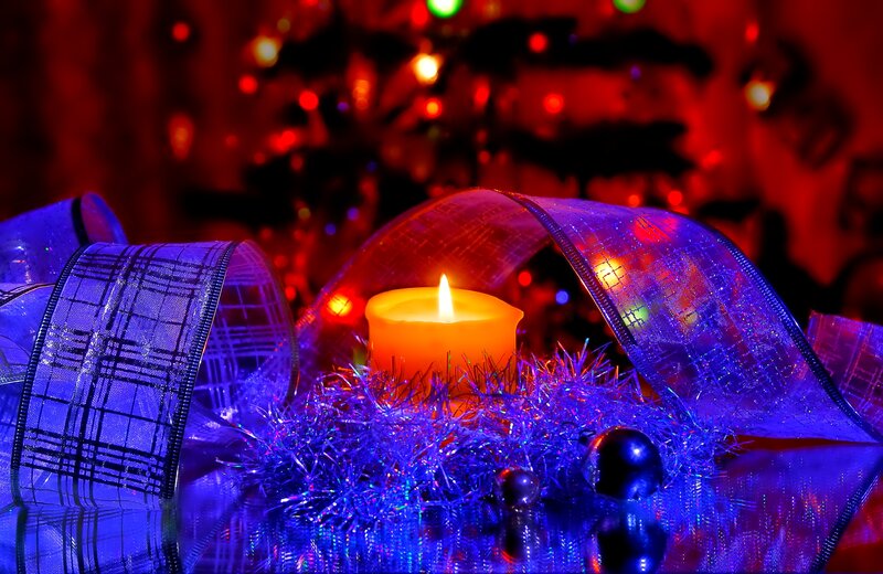 Lit Candle with Ribbon