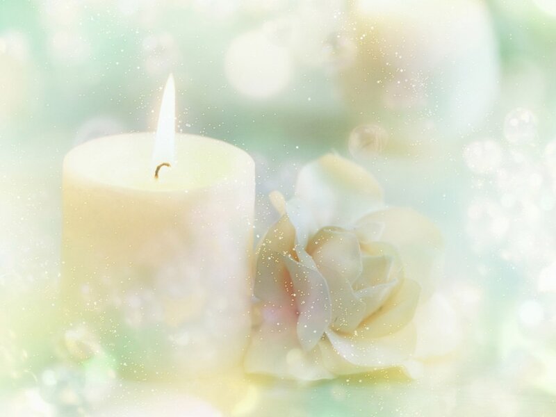 Lit Candle with Rose — White