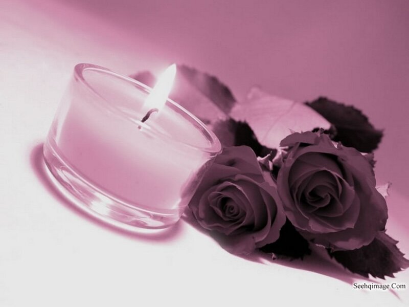 Lit Candle with Roses — Pink