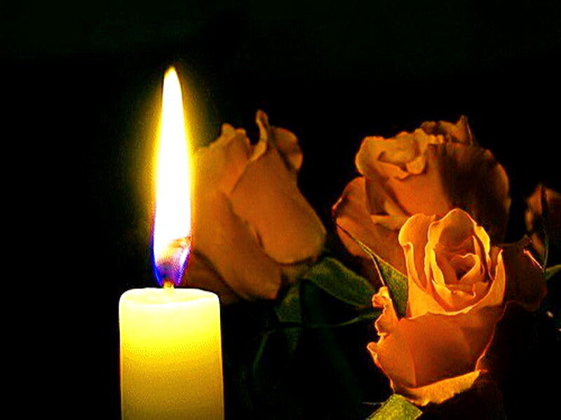 Lit Candle with Roses — Yellow