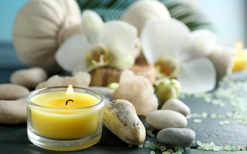 Lit Candle with Stones — Yellow