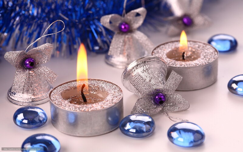 Lit Candles and Ornaments — Blue