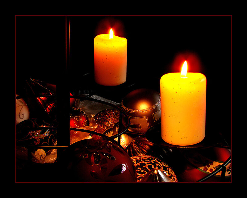 Lit Candles and Ornaments — Yellow