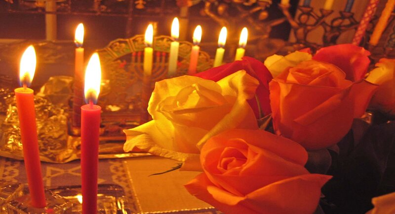 Lit Candles and Roses — Red