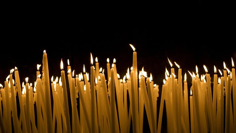 Lit Candles in Dark — Yellow, Serene