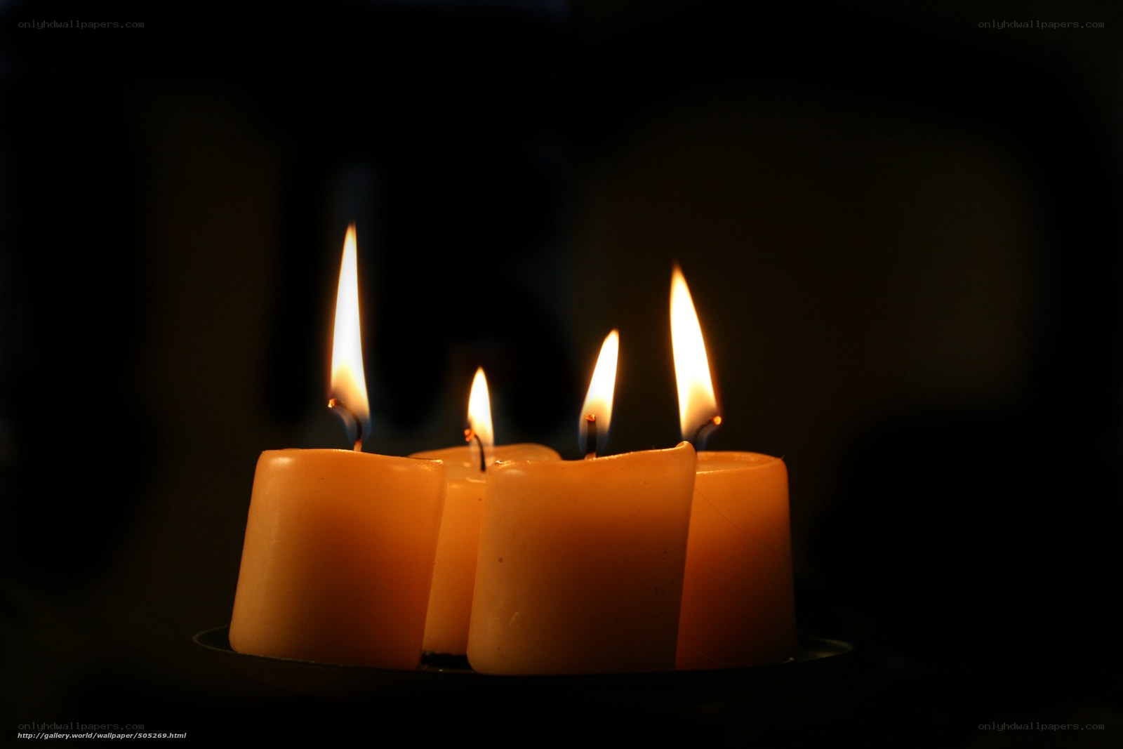 lit candles in darkness
