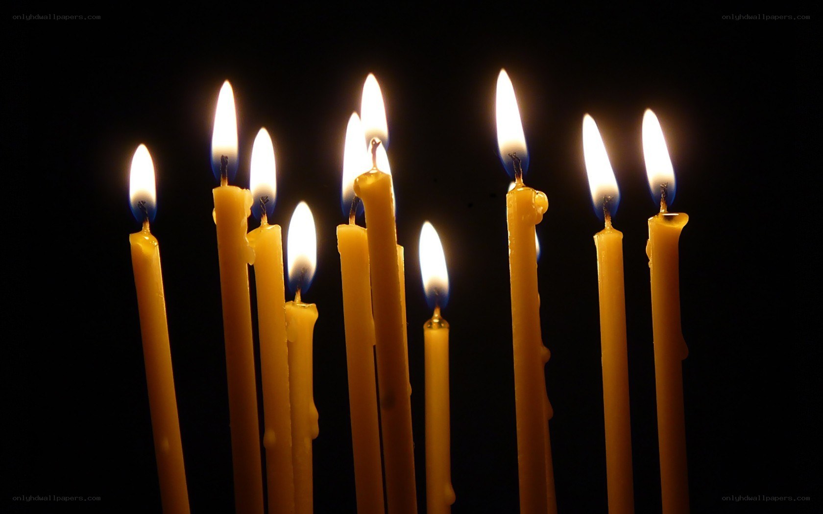 lit candles in darkness