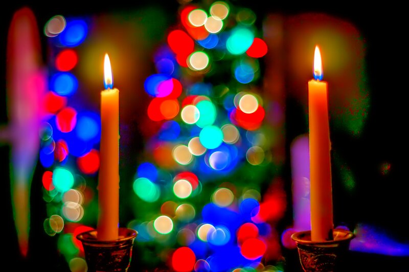 Lit Candles in Front of Lights