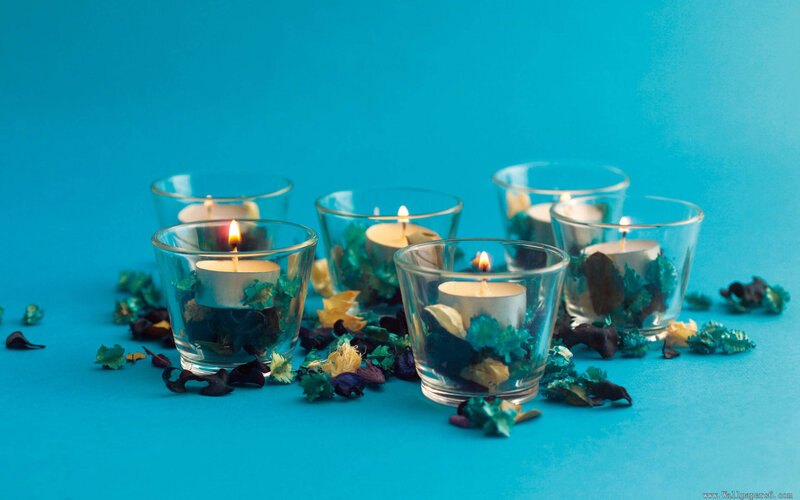 Lit Candles in Glass Holders — Blue, Calm