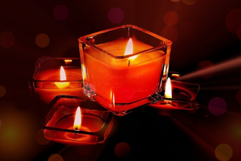 Lit Candles in Glass Holders — Red, Warm