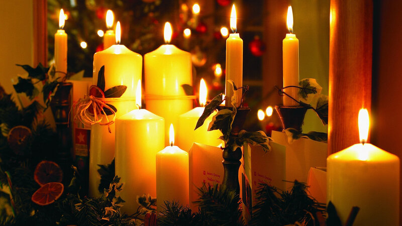 Lit Candles in Holiday Decor
