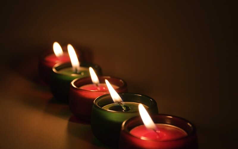 Lit Candles in Row — Red, Calm, Night