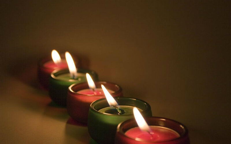 Lit Candles in Row — Red