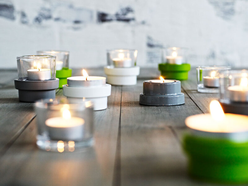Lit Candles on Table — Gray
