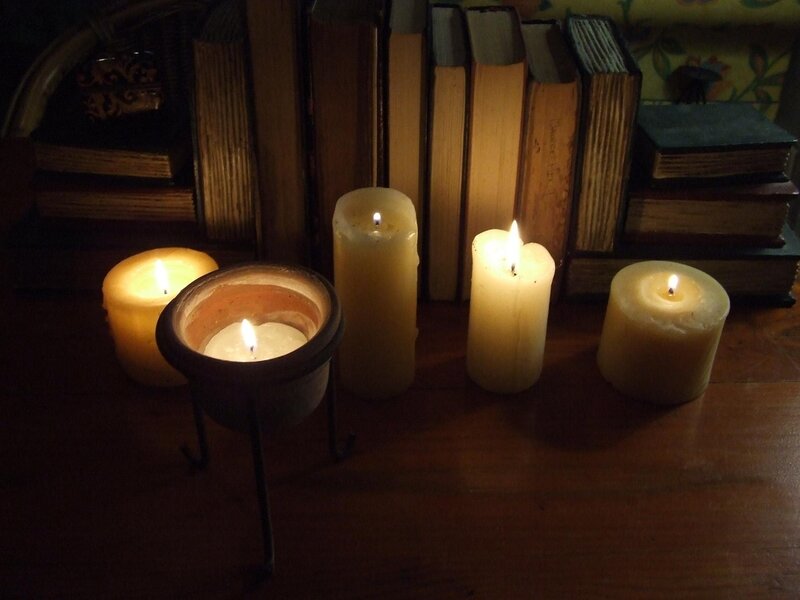 Lit Candles on Table