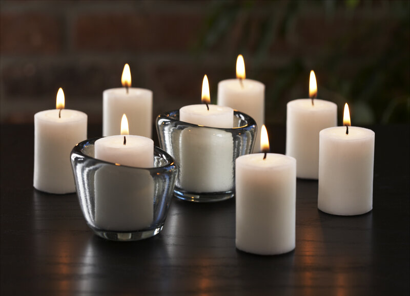 Lit Candles on Table — White