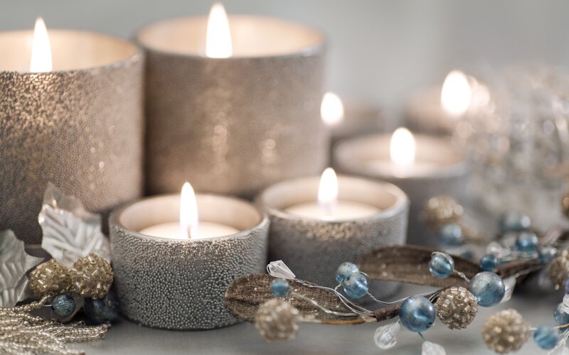Lit Candles with Decorations — Silver