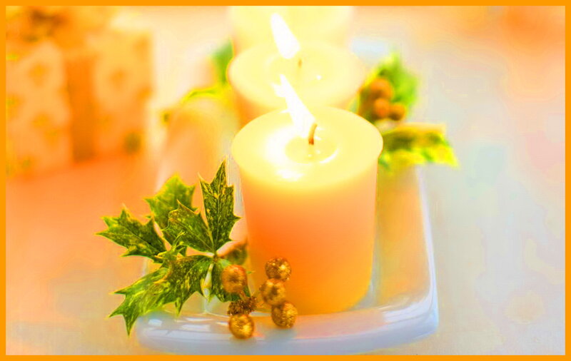 Lit Candles with Holly