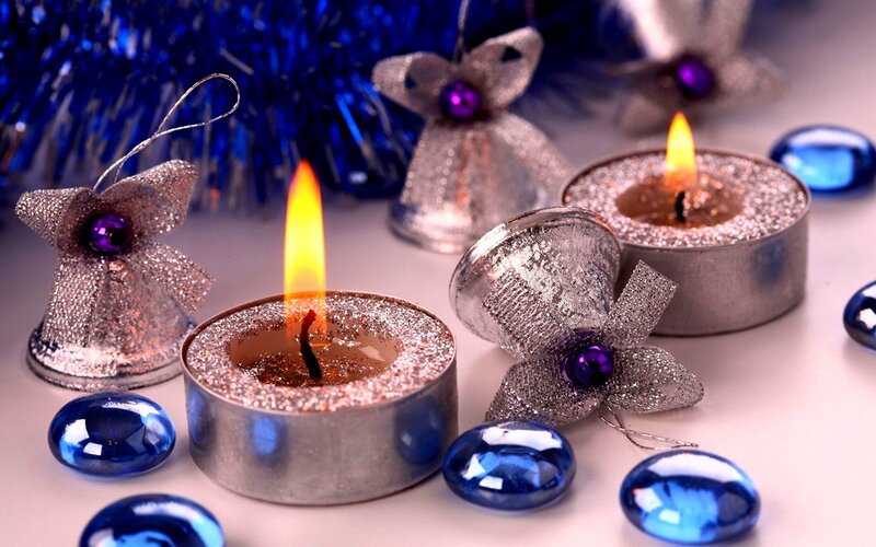 Lit Candles with Ornaments — Silver