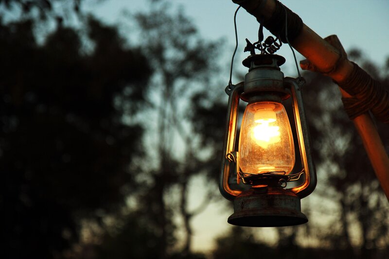 Lit Lantern at Dusk — Orange