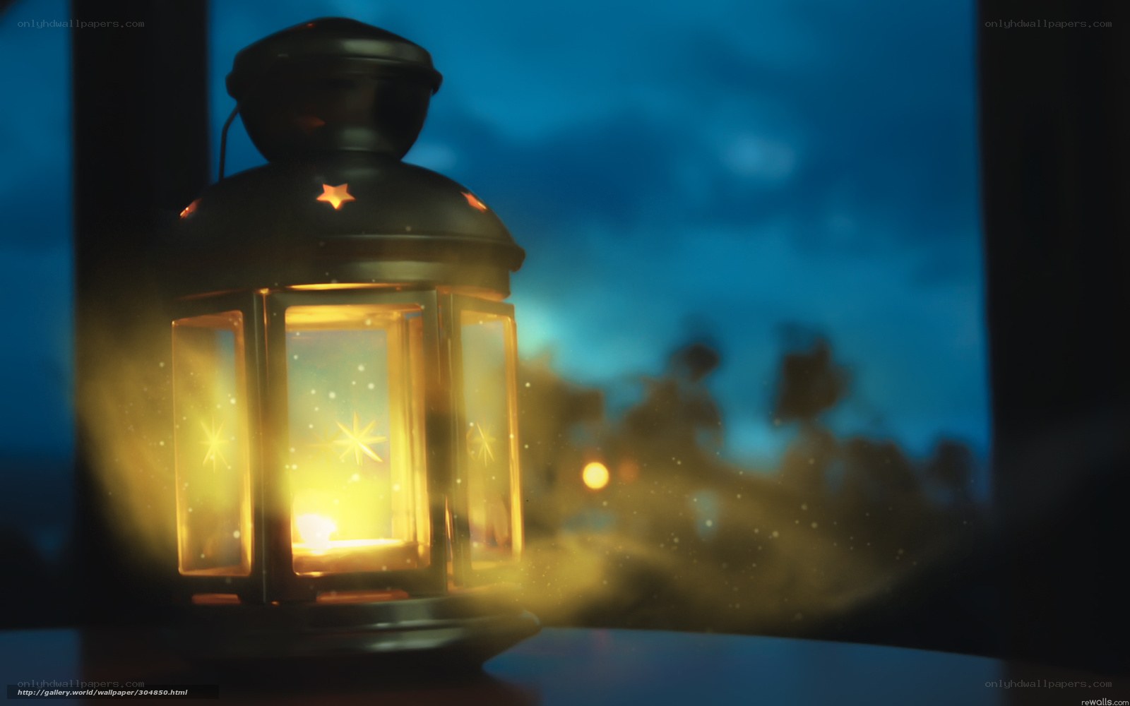 lit lantern at dusk