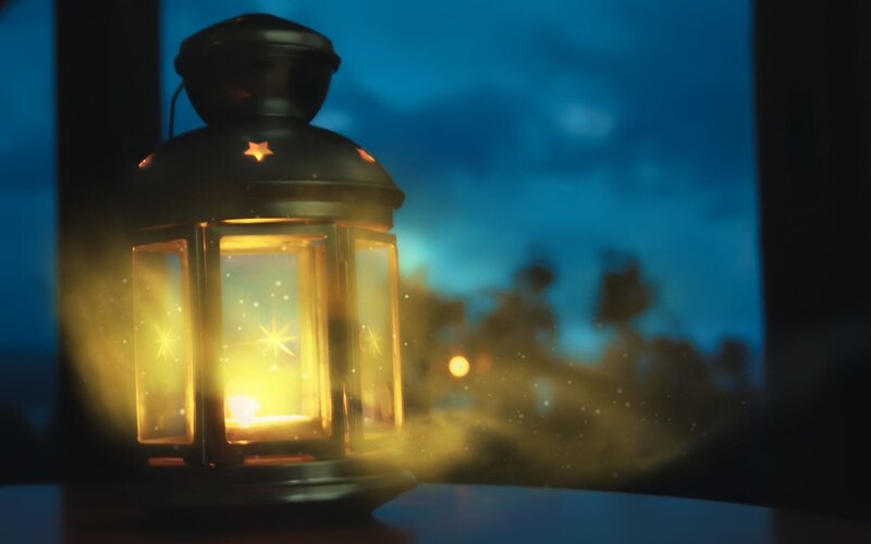 Lit Lantern at Night — Blue, Calm