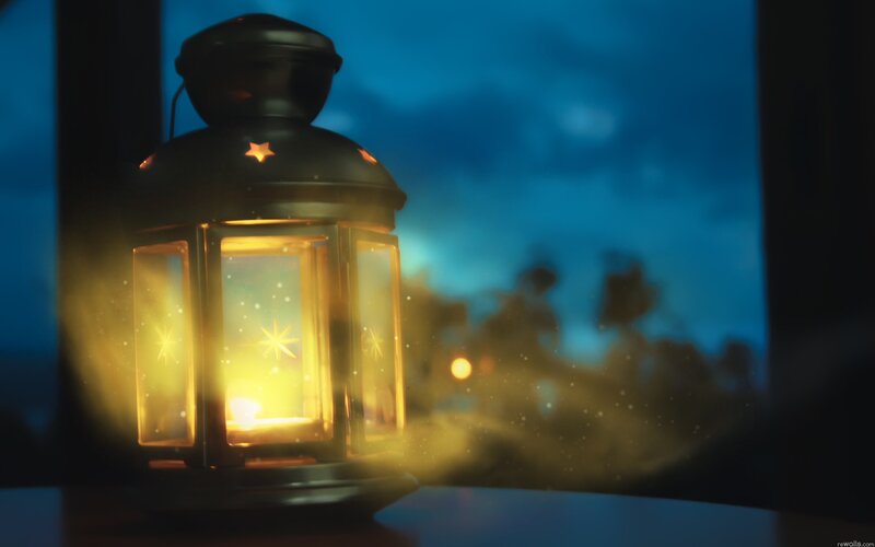 Lit Lantern at Night — Yellow