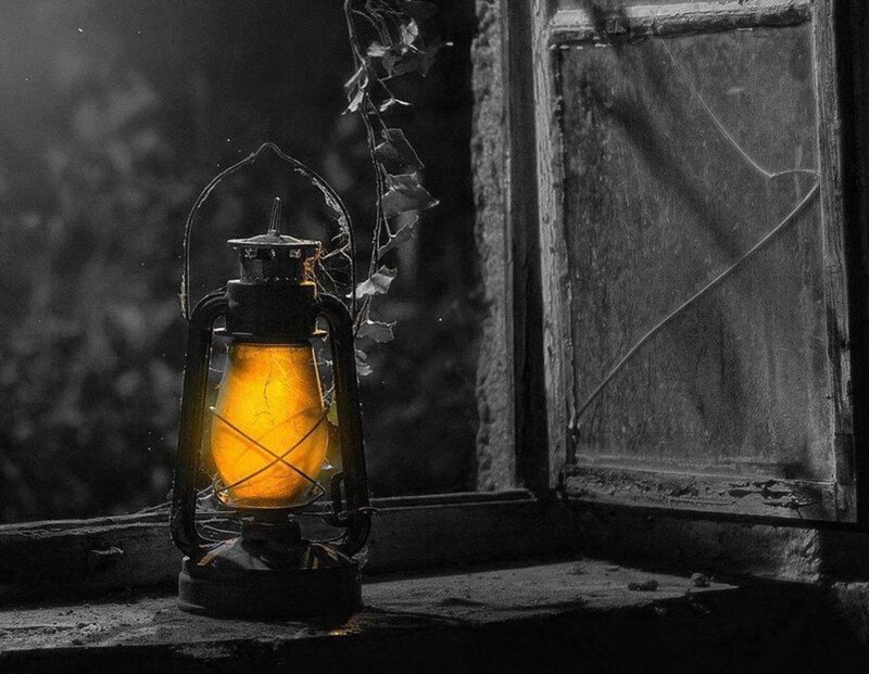 Lit Lantern on Windowsill