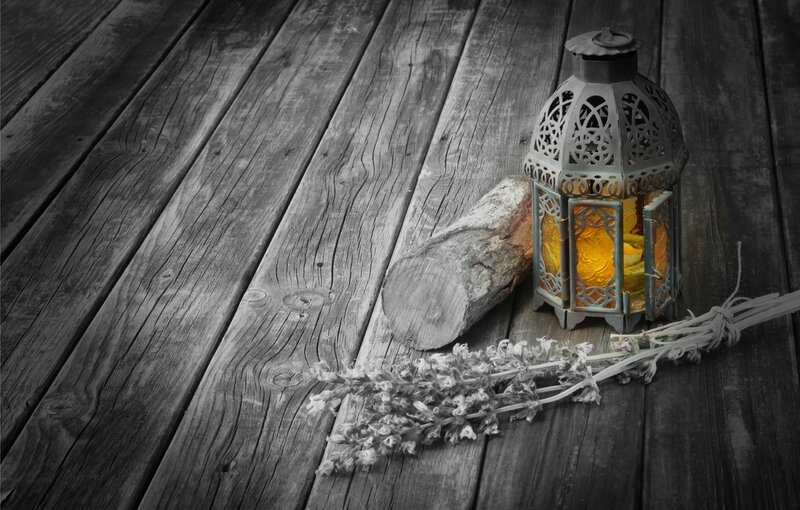 Lit Lantern on Wood — Black