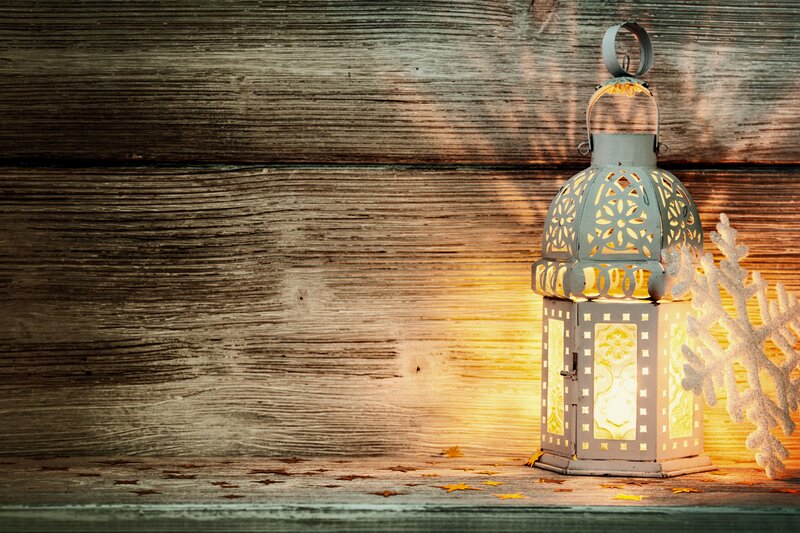 Lit Lantern on Wood — Brown