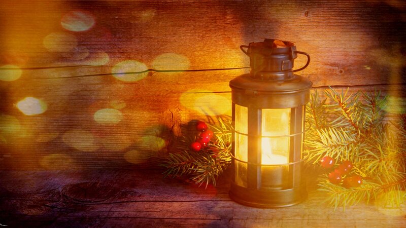 Lit Lantern with Berries — Brown, Warm