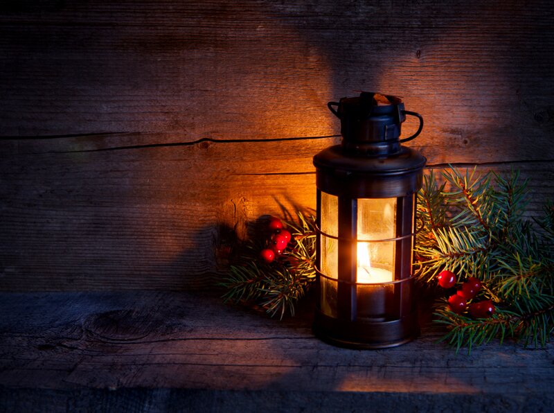 Lit Lantern with Berries