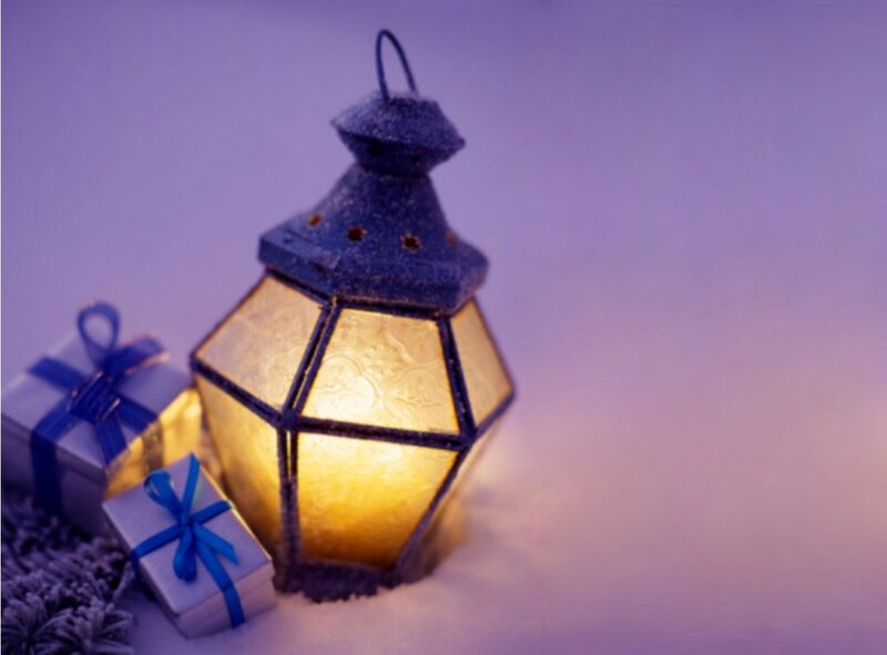 Lit Lantern with Gifts