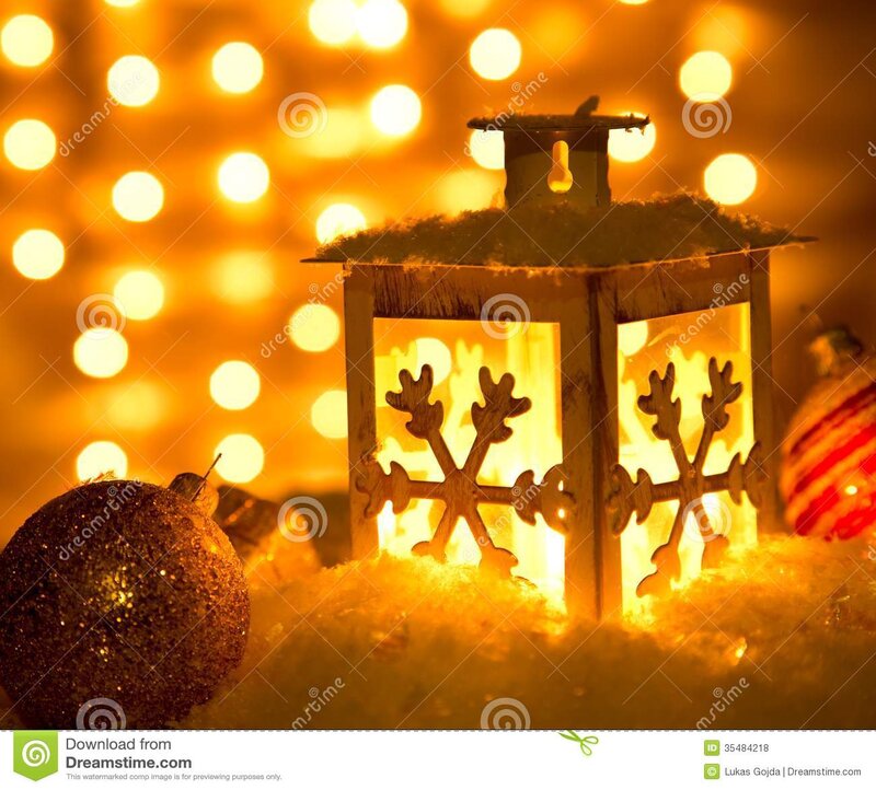 Lit Lantern with Snowflakes