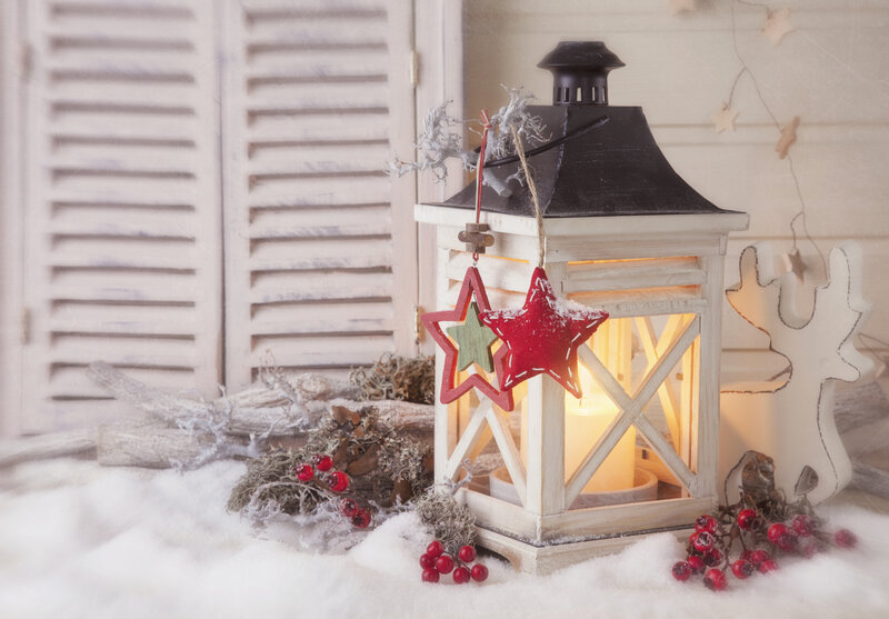 Lit Lantern with Stars