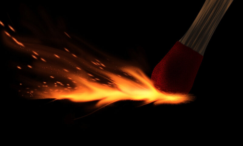 Lit Match with Flame — Black, Dramatic, Digital Art