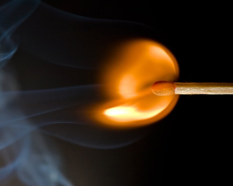 Lit Match with Flame — Orange, Dramatic, Night