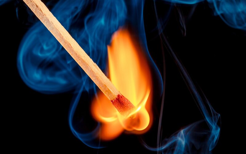 Lit Match with Flame — Orange, Dramatic