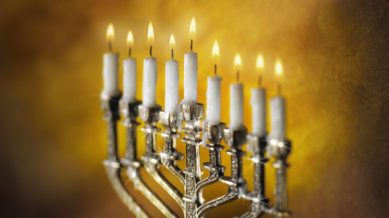 lit menorah candles