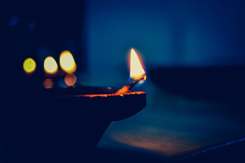 Lit Oil Lamp