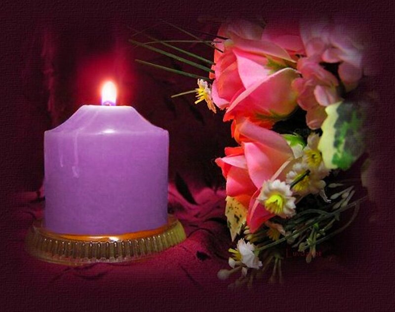 Lit Purple Candle — Calm, Night, Photograph
