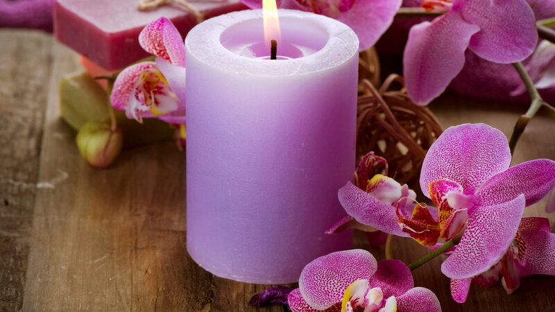Lit Purple Candle — Calm, Photograph