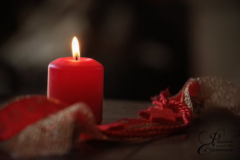 Lit Red Candle — Calm, Night, Photograph
