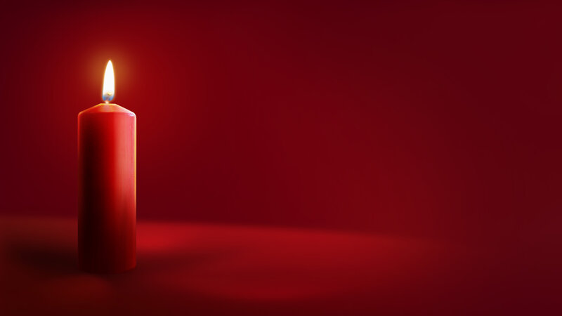 Lit Red Candle — Calm, Night