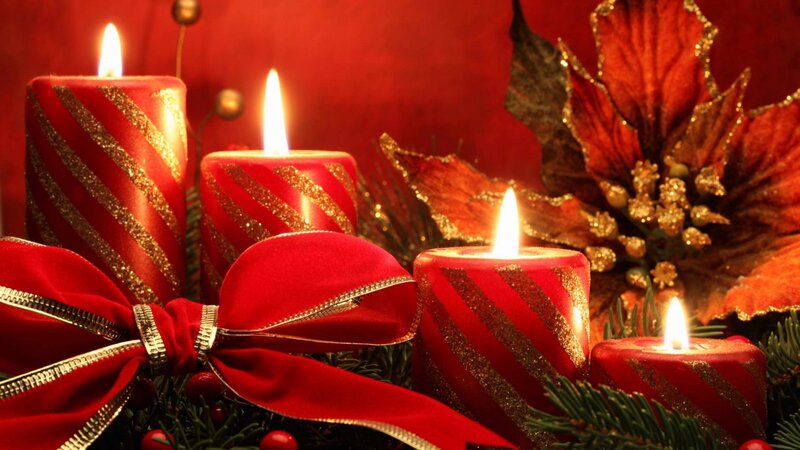 Lit Red Candles with Bow
